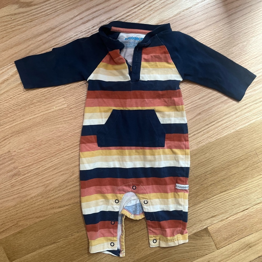 Rugged Butts Striped Henley Baby Romper - 3-6 Months